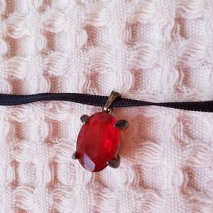 Vintage 90s choker black ribbon red stone necklace